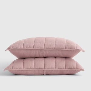 NWT QUINCE European Linen Box Quilted Sham Set King Dusty Mauve 5856